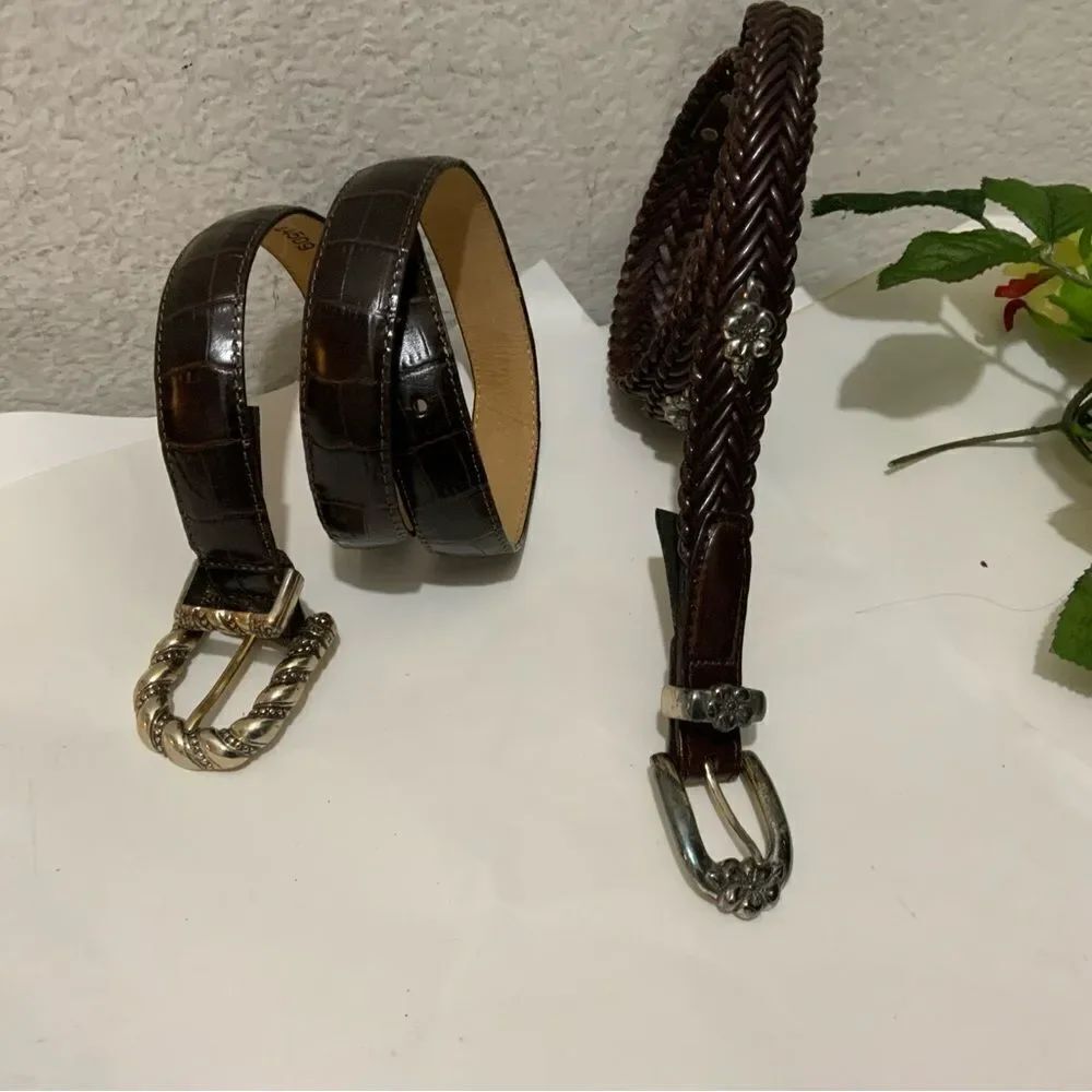 Two Brighton Leather Belts, Brown Sz M one braided